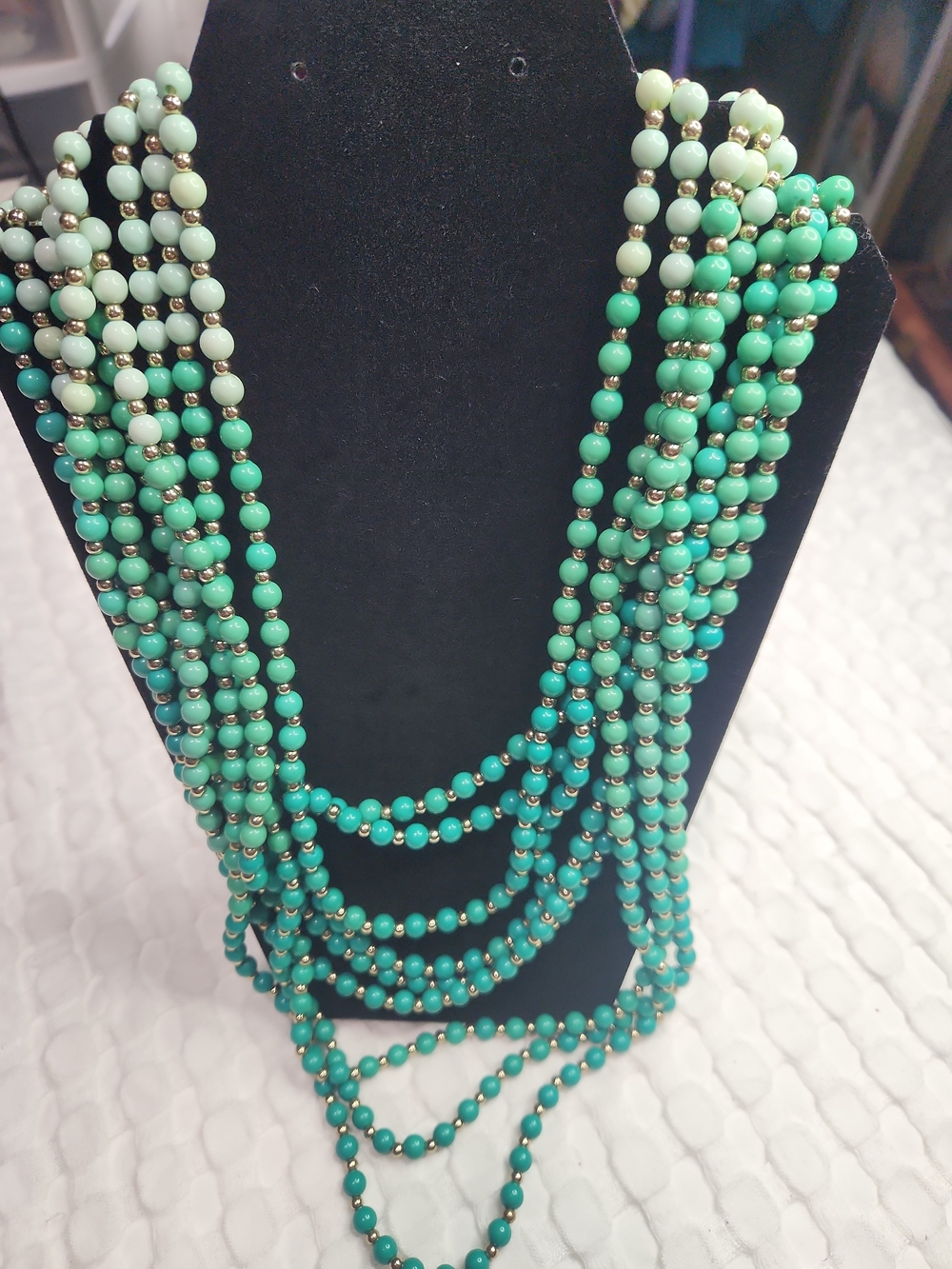 Multi-Strand Green Beaded Statement Necklace 18in